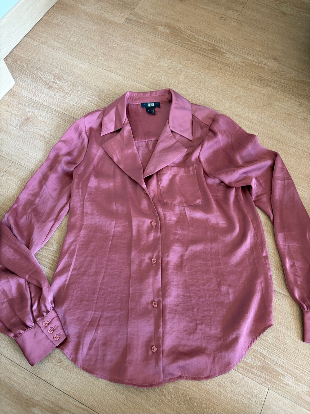 PAIGE Satin Button-Down Blouse in Rose
